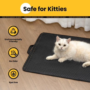 Cat Litter Mat Compact Size 23.6"X14.6" for Small Spaces, Upgrade Waterproof Leakproof Back Layer, Honeycomb Trapping Mat, Washable, Easy to Clean, Scatter Control Kitty Litter Matt, Black
