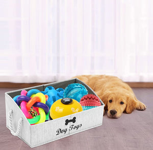 Large Dog Toy Bin Puppy Shallow Toy Basket Dog Toy Storage Perfect for Living Room Playroom Closet Home Organization - Grey Canvas