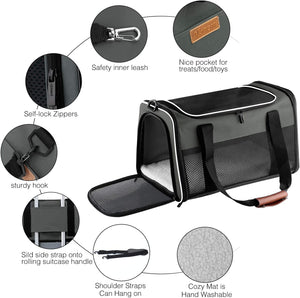 Cat Carrier - Portable Foldable Dog Pet Carrier, Soft-Sided Pet Bag up to 22 Lbs, Airline Approved Travel Puppy Carrier